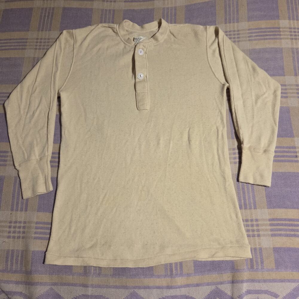 Vintage 60s 70s Wool Us Army Thermal Undershirt Henley Mens Large Lightweight